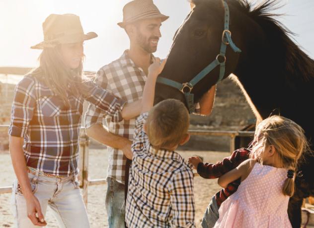 Family petting a horse in Lyon COunty